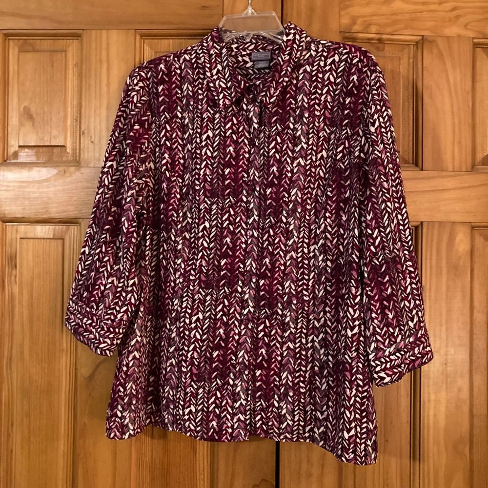NWOT Laura Scott Petite Vintage 90s Top 3/4 Sleeve Career Blouse Red White XLP